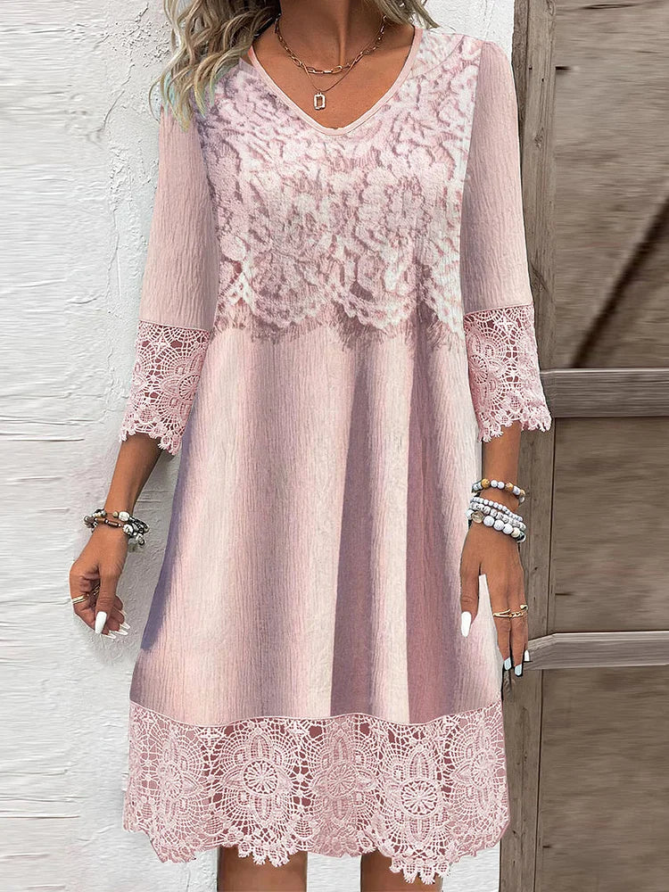 Faye- V-Neck Lace Midi Dress