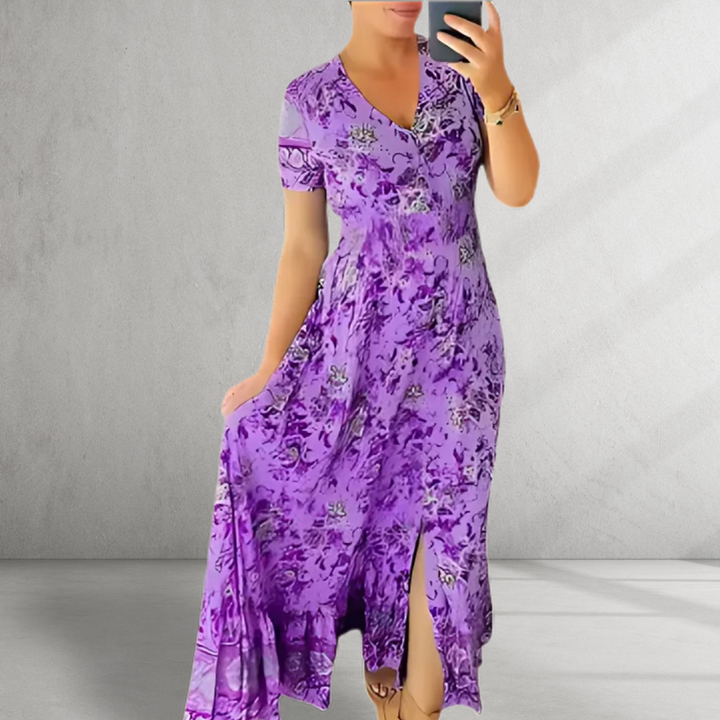 Alegra - Print Cozy V-neck Long Dress