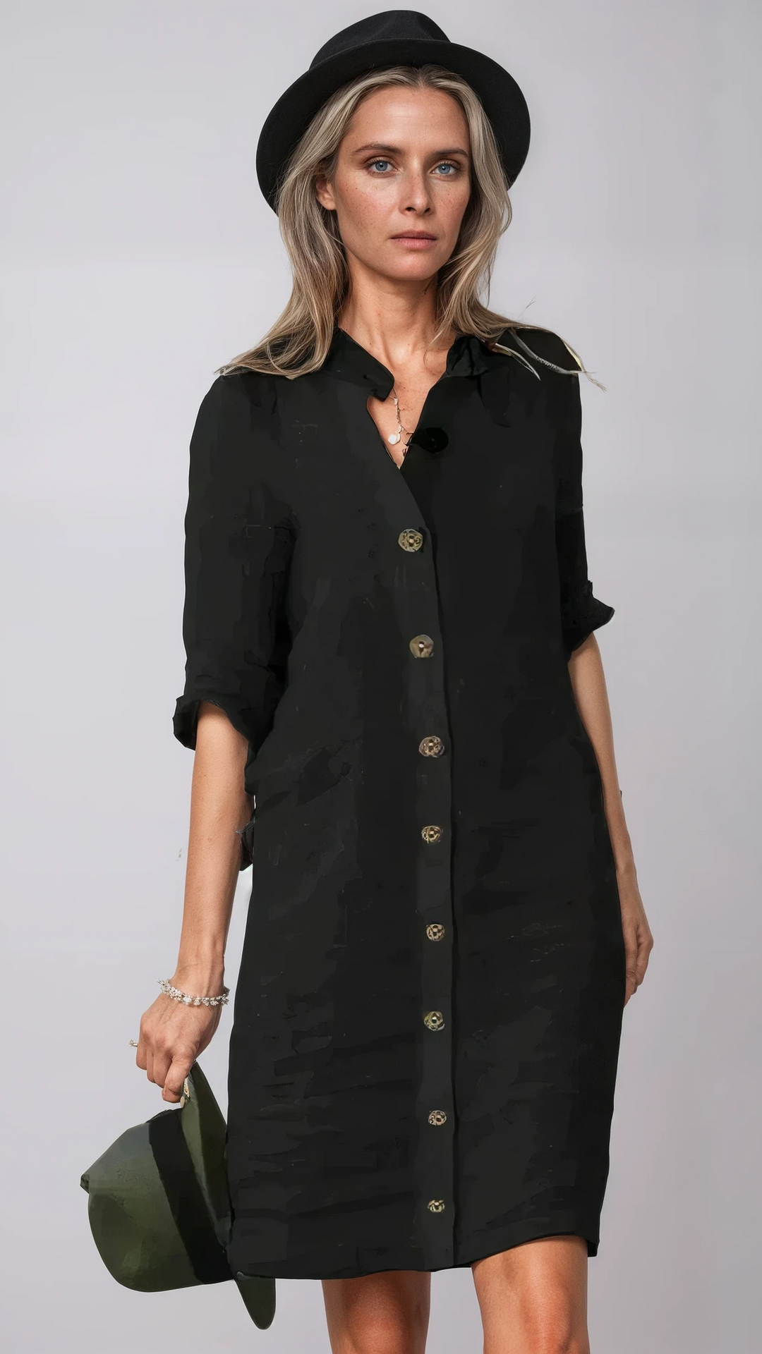 Isla - Button-Up Knee-Length Linen Dress