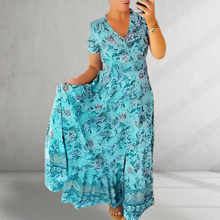 Alegra - Print Cozy V-neck Long Dress