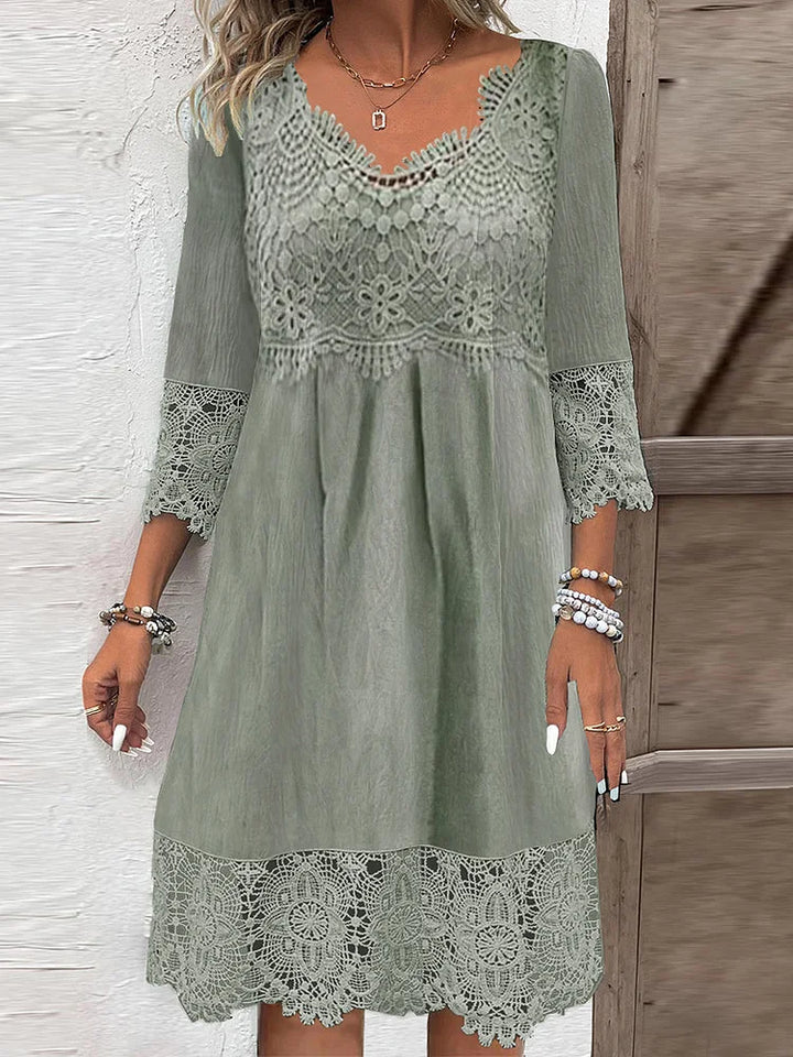 Faye- V-Neck Lace Midi Dress