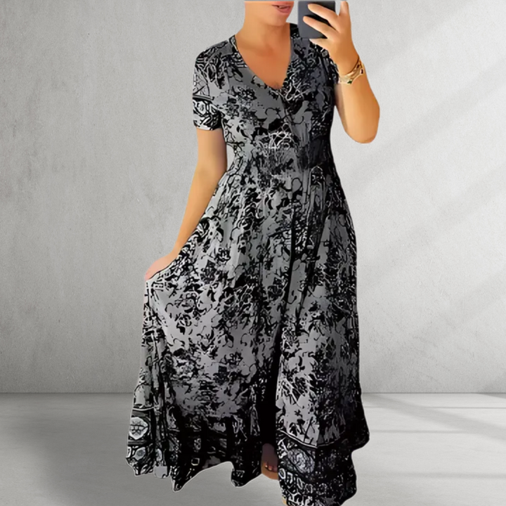 Alegra - Print Cozy V-neck Long Dress