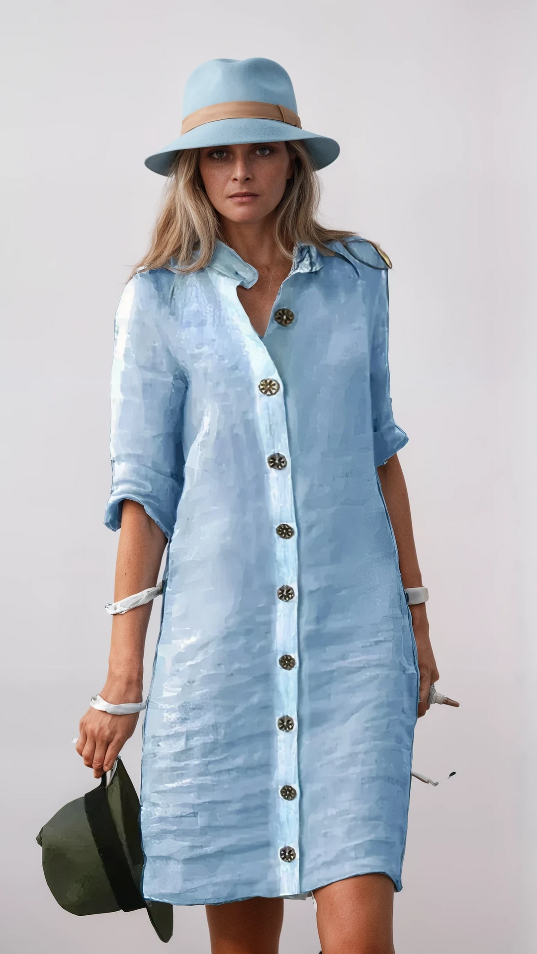 Isla - Button-Up Knee-Length Linen Dress