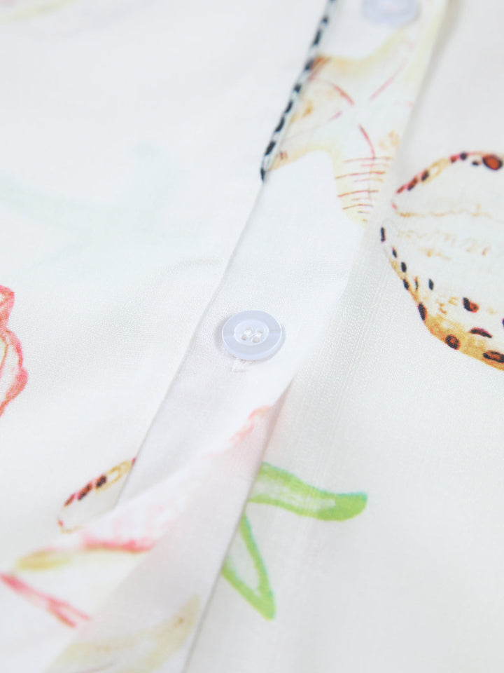 Anna - Marine Life Print Button-Front Belted Long Dress