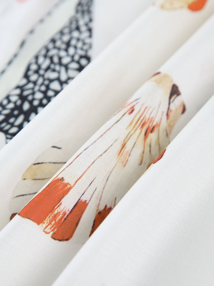 Anna - Marine Life Print Button-Front Belted Long Dress