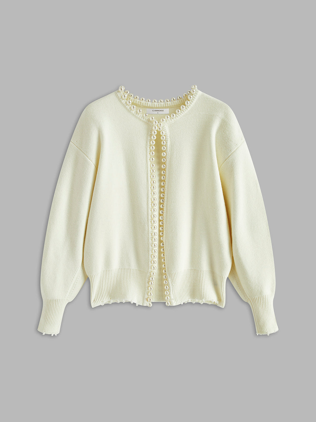 Anna – Pearl Trim Ripped Hem Cardigan