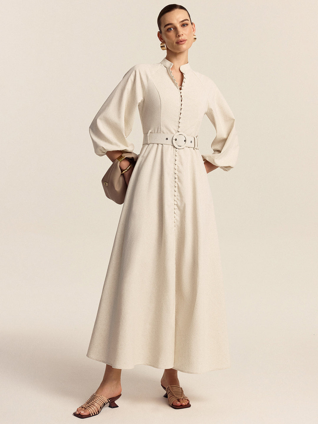 Anna – Belted Button Front Maxi Dress