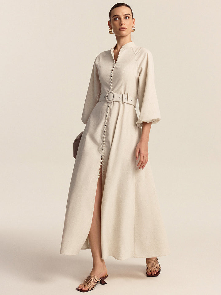 Anna – Belted Button Front Maxi Dress