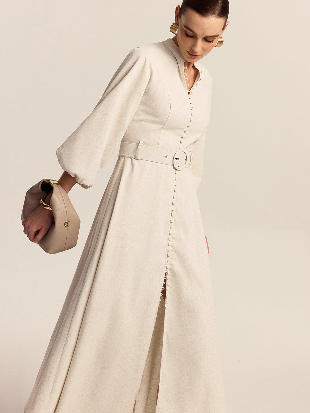 Anna – Belted Button Front Maxi Dress