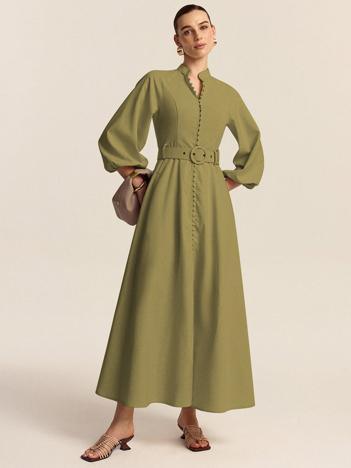 Anna – Belted Button Front Maxi Dress