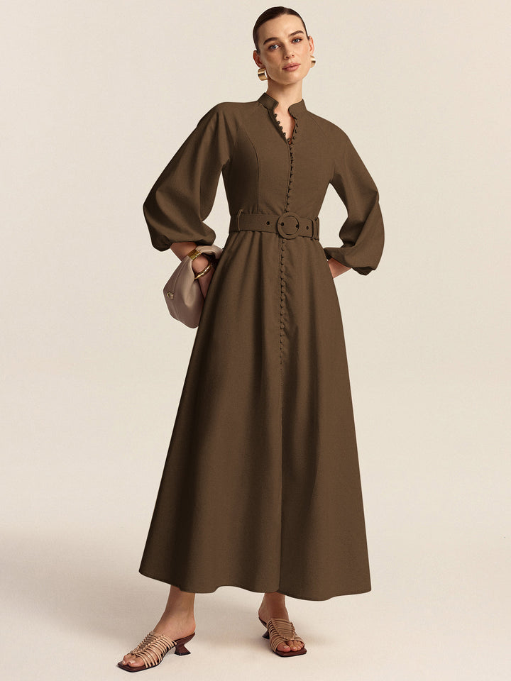 Anna – Belted Button Front Maxi Dress
