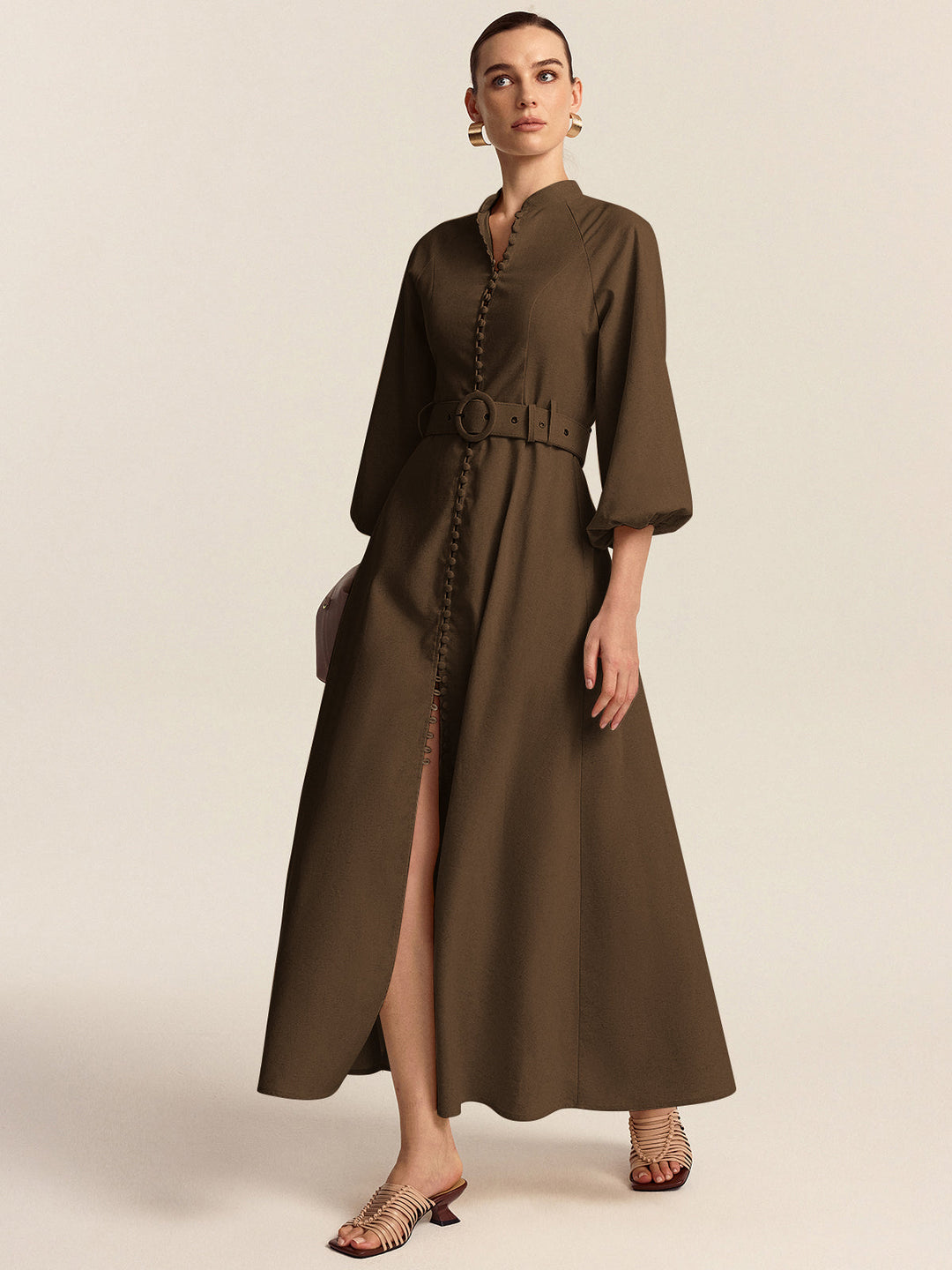 Anna – Belted Button Front Maxi Dress
