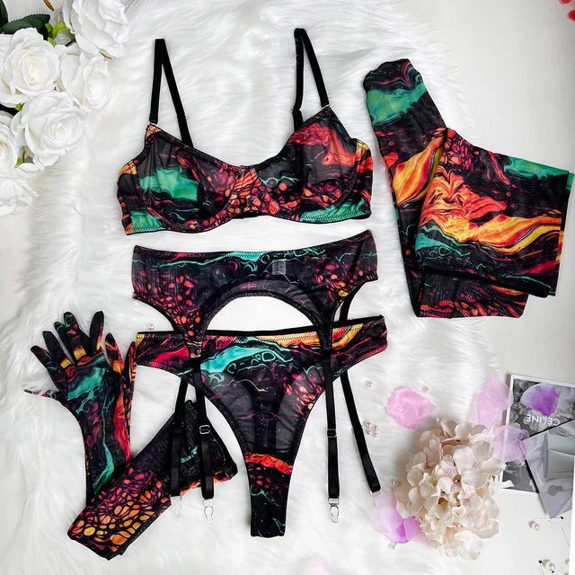 Serena - 5 Piece Tie Dye Lingerie Set