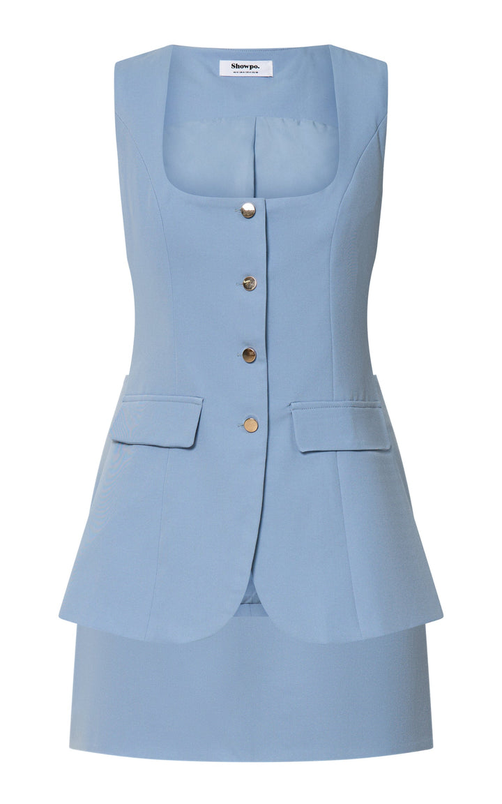 Amelia – Blue Vest & Skirt Set