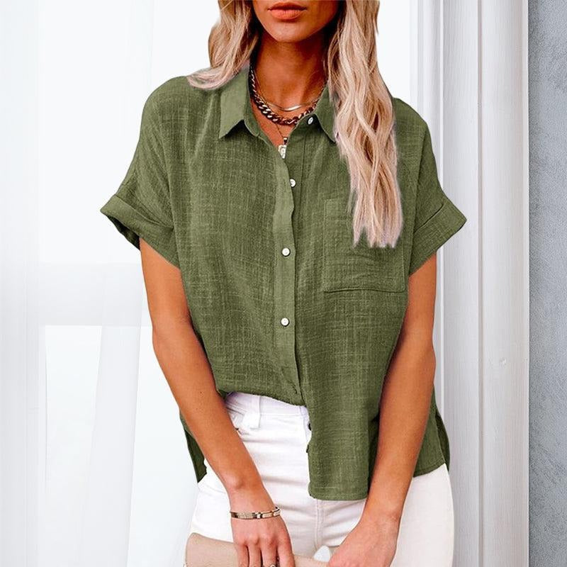 Trendy Button-Up Linen Shirt for Women