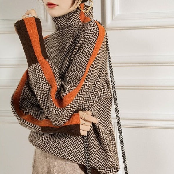 Jacqueline | High Neck Sweater with Striking Contrast Stripes