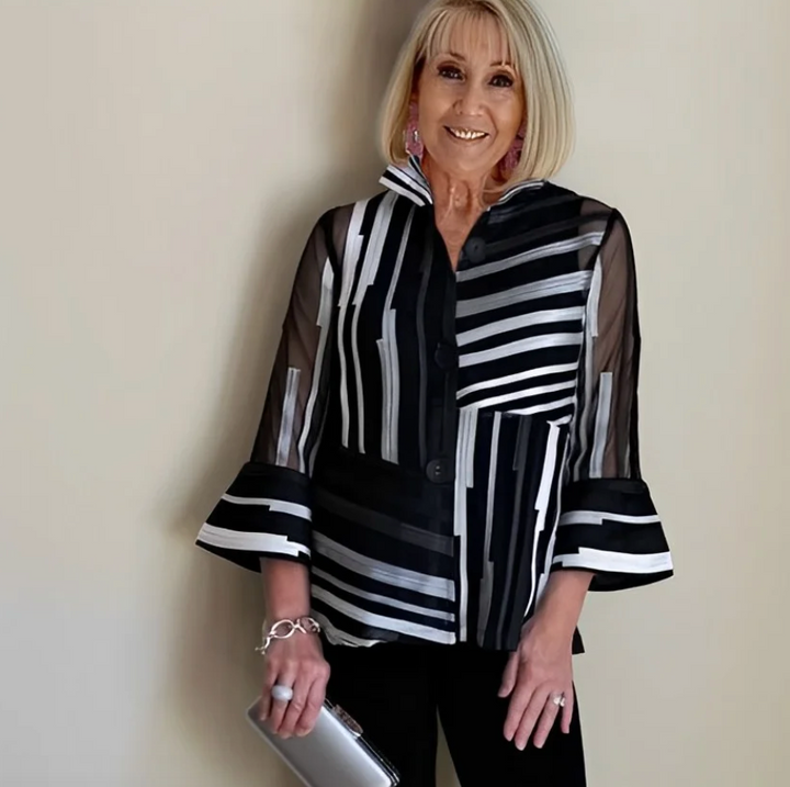 Lisa - 2Pcs Chiffon Stripes Shirt and Pants Set