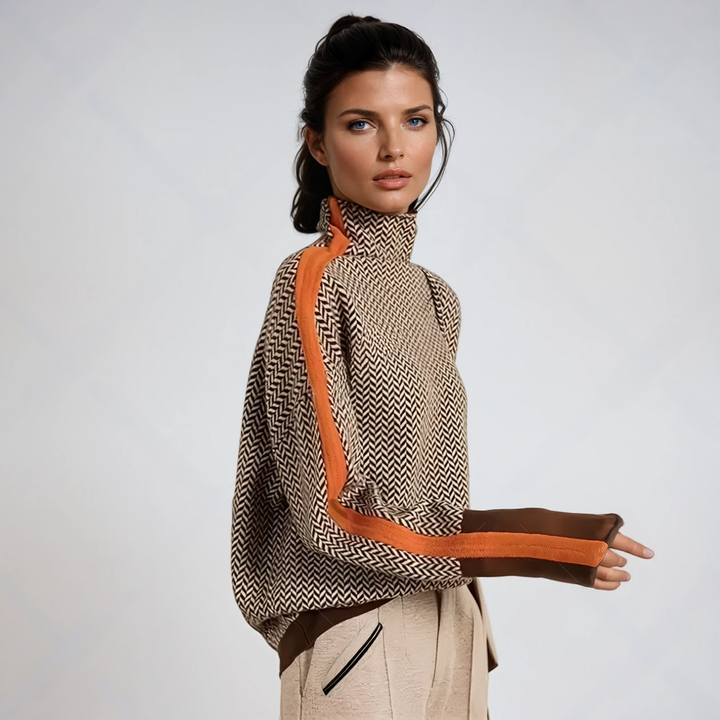 Jacqueline | High Neck Sweater with Striking Contrast Stripes