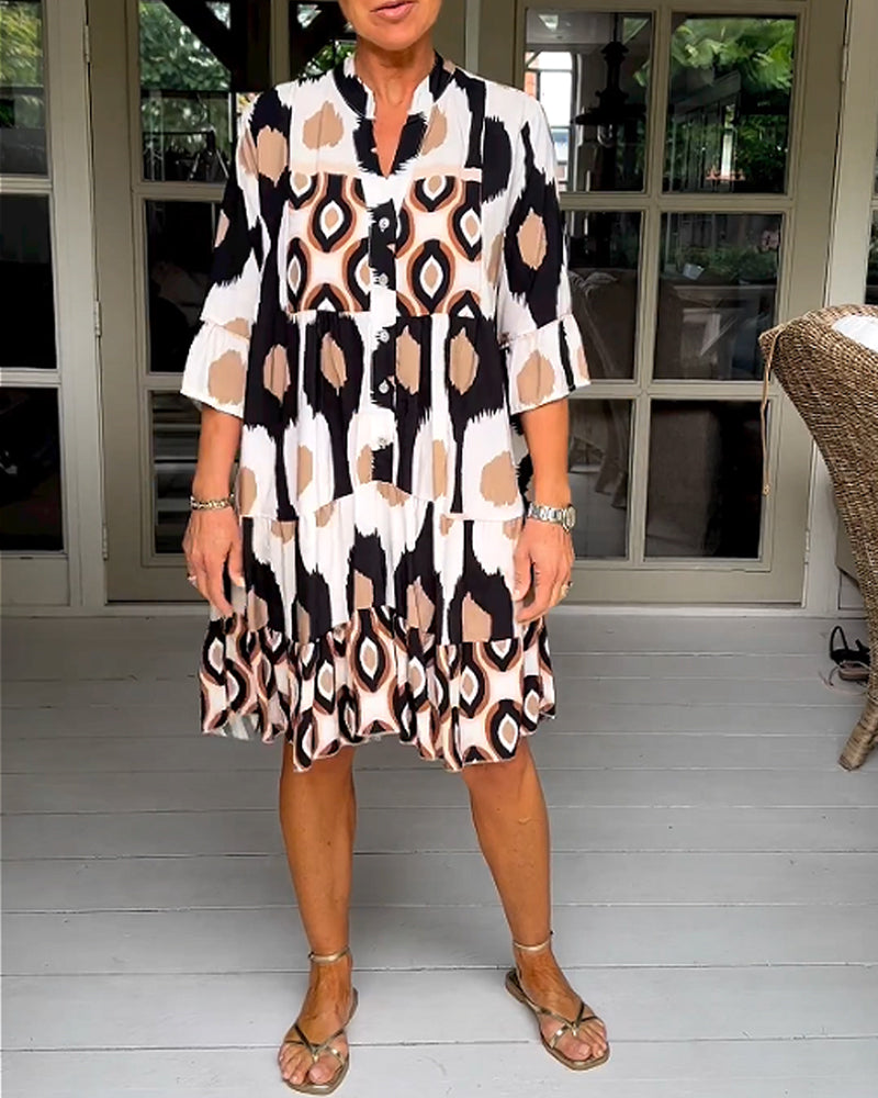Laura -  Stylish Print Dress with 3/4 sleeves