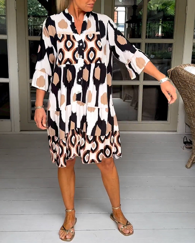 Laura -  Stylish Print Dress with 3/4 sleeves