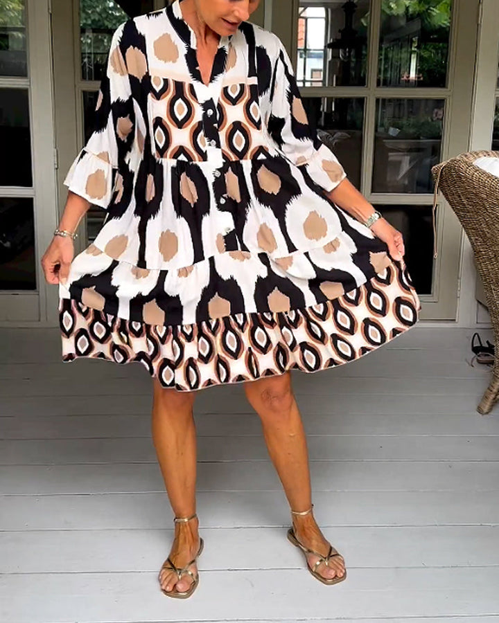 Laura -  Stylish Print Dress with 3/4 sleeves
